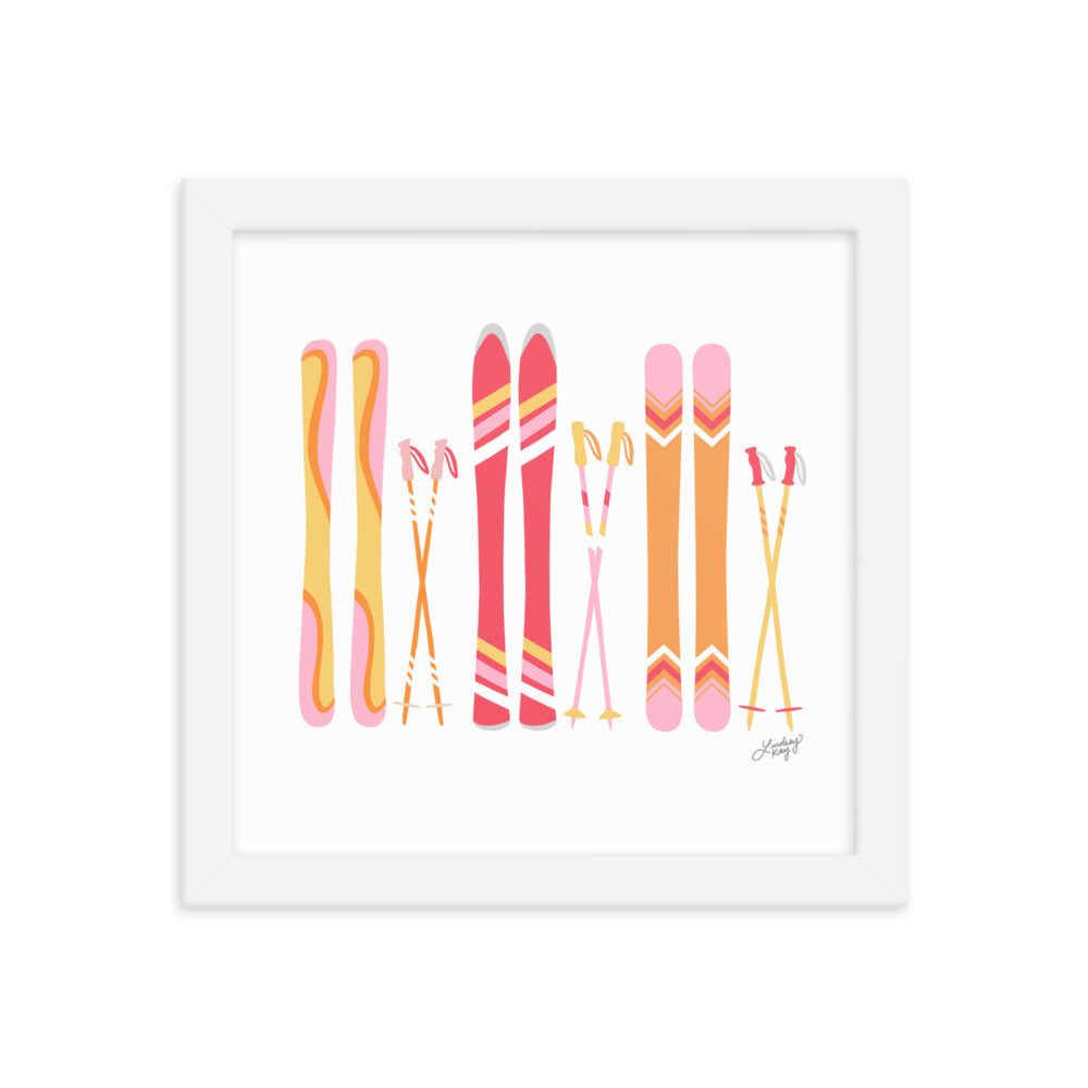 Ilustración de esquí (paleta cálida) - Lámina enmarcada